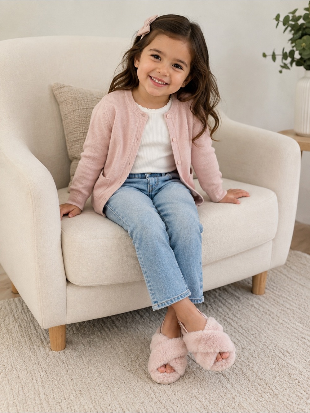bebe Pink Plush Cross-Strap Slide Sandals
